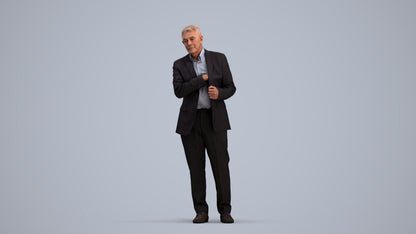 3D people model senior man business, scanned human for 3ds Max rendering, standing pose render