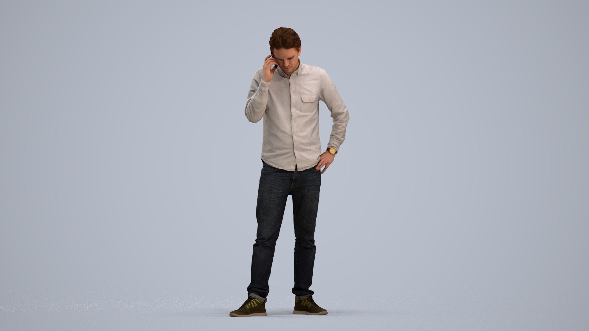 scanned 3D man casual standing, photogrammetry people for Enscape and V-Ray, standing pose render
