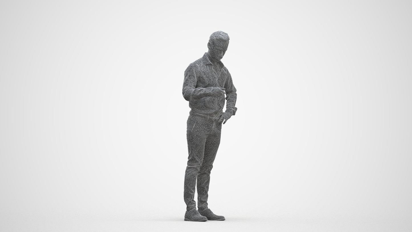 realistic 3D man business standing, scanned archviz people for Blender and 3ds Max, three-quarter front view render