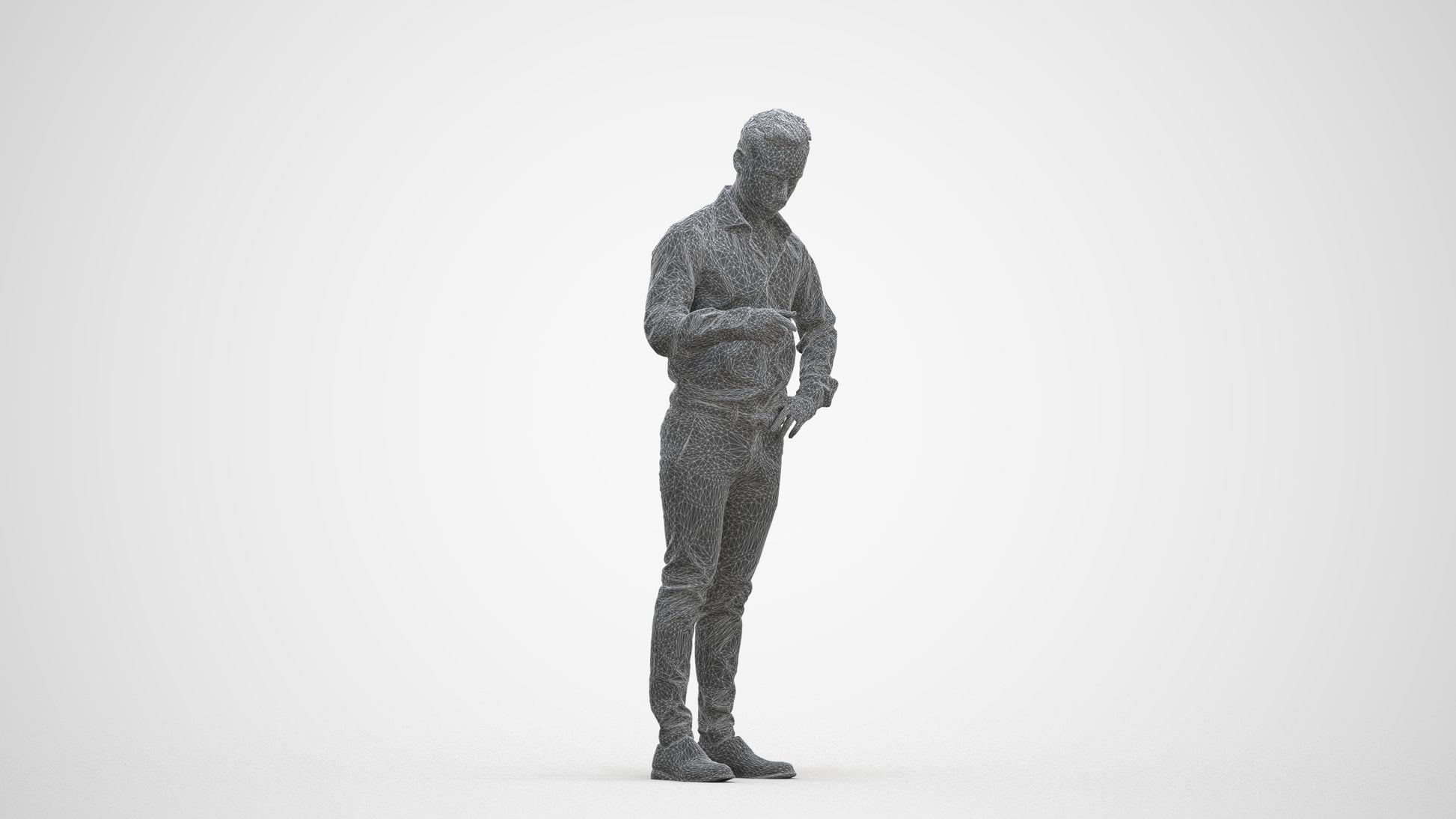 realistic 3D man business standing, scanned archviz people for Blender and 3ds Max, three-quarter front view render