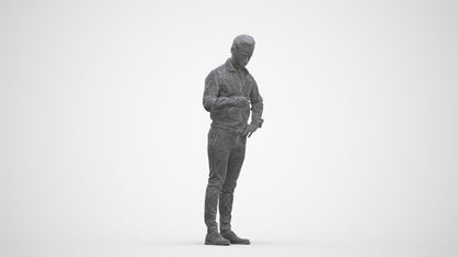 realistic 3D man business standing, scanned archviz people for Blender and 3ds Max, three-quarter front view render