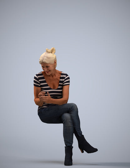 3D people model senior woman casual sitting, scanned human for 3ds Max rendering