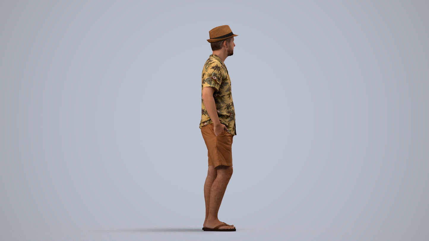 scanned 3D man standing, photogrammetry people for Enscape and V-Ray, side view render