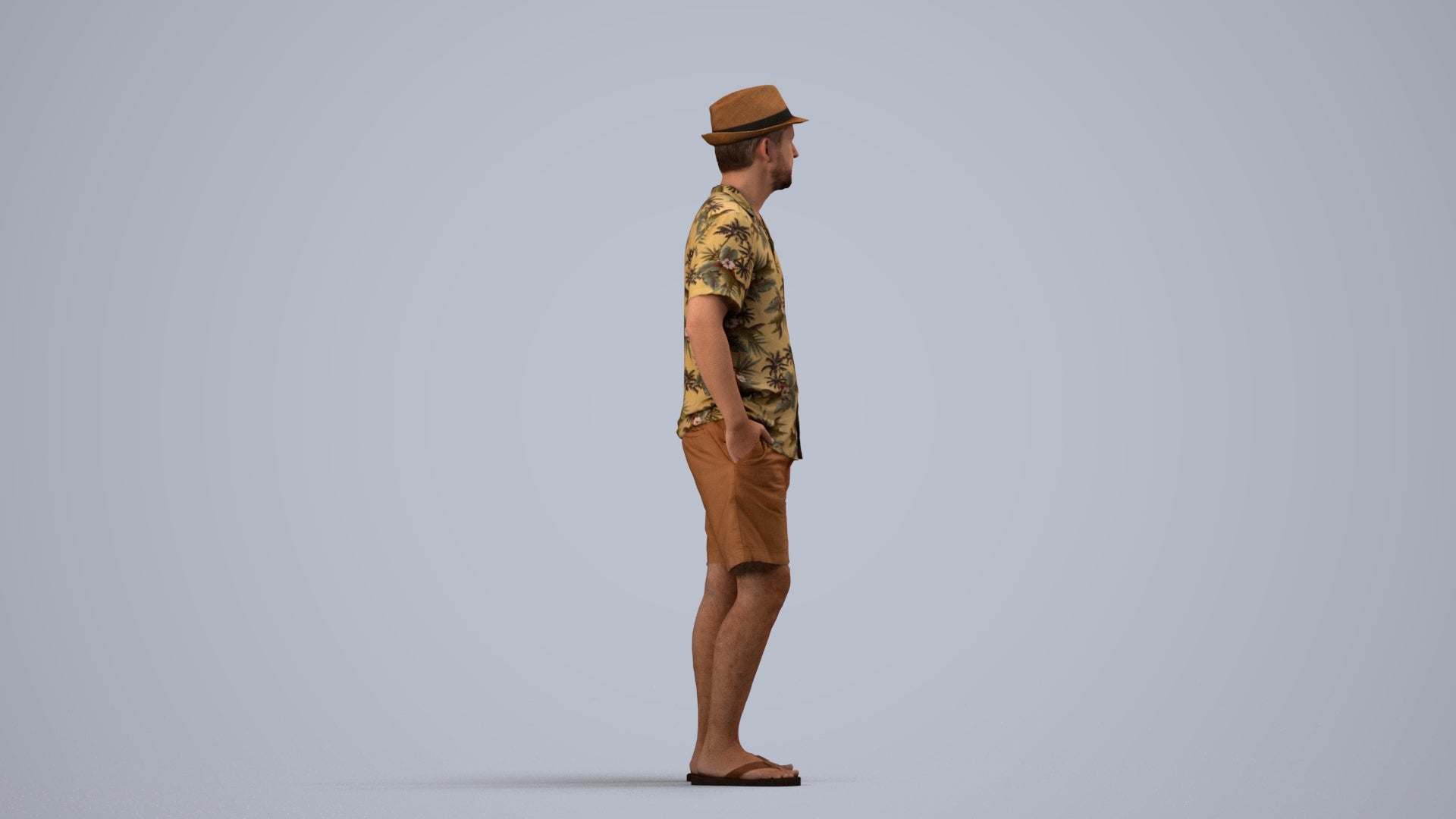 scanned 3D man standing, photogrammetry people for Enscape and V-Ray, side view render