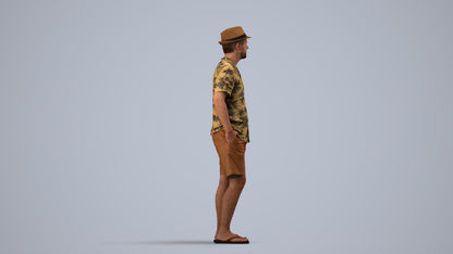 scanned 3D man standing, photogrammetry people for Enscape and V-Ray, side view render