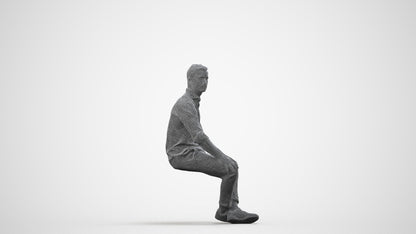scanned 3D man casual sitting, photogrammetry people for Enscape and V-Ray, wireframe side view