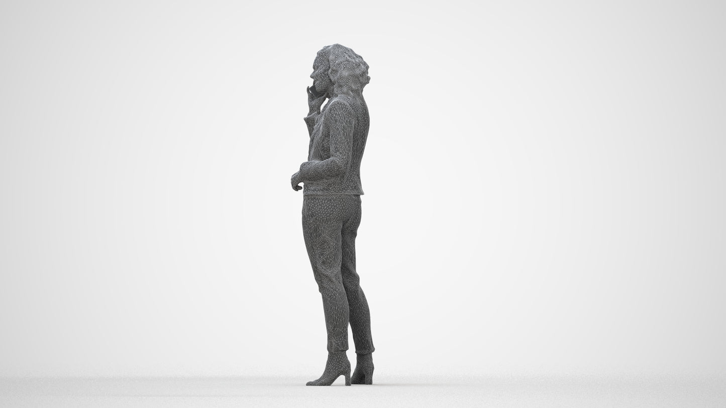 scanned 3D woman business standing, photogrammetry people for Enscape and V-Ray, wireframe back view