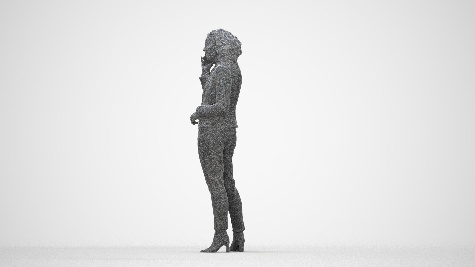 scanned 3D woman business standing, photogrammetry people for Enscape and V-Ray, wireframe back view