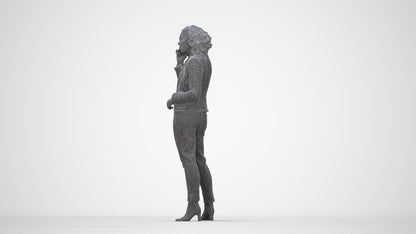 scanned 3D woman business standing, photogrammetry people for Enscape and V-Ray, wireframe back view