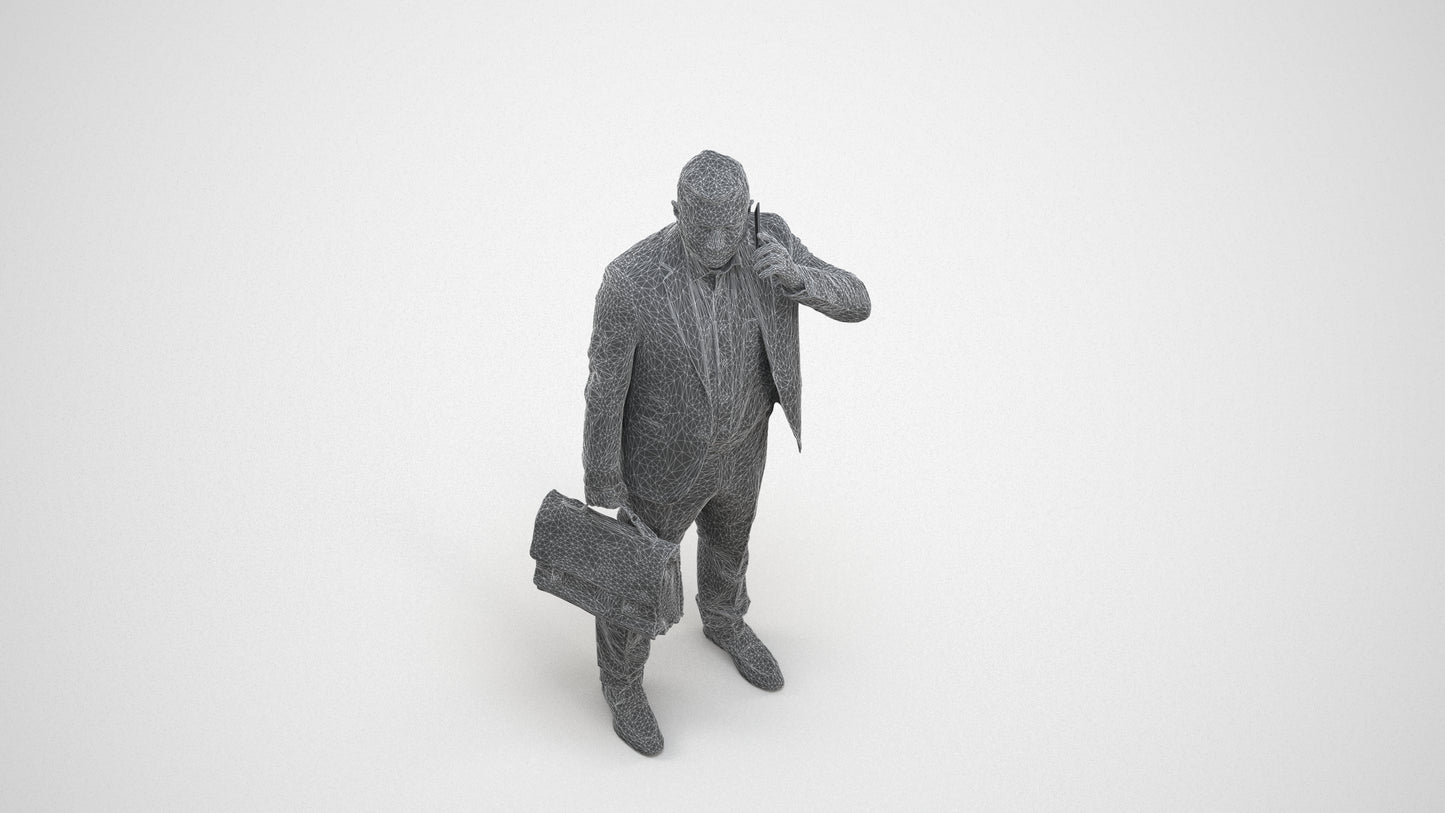 photogrammetry 3D man business, realistic human model archviz FBX, wireframe three-quarter view