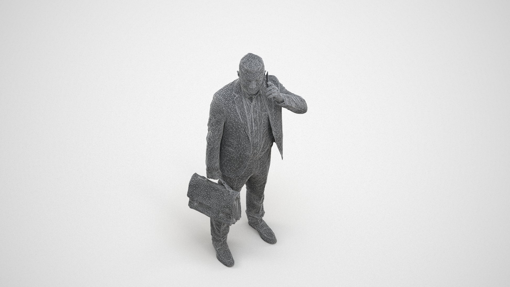 photogrammetry 3D man business, realistic human model archviz FBX, wireframe three-quarter view