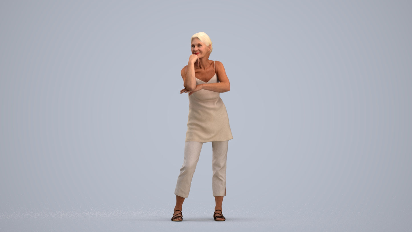 photogrammetry 3D senior woman casual standing, realistic human model archviz FBX, standing pose render