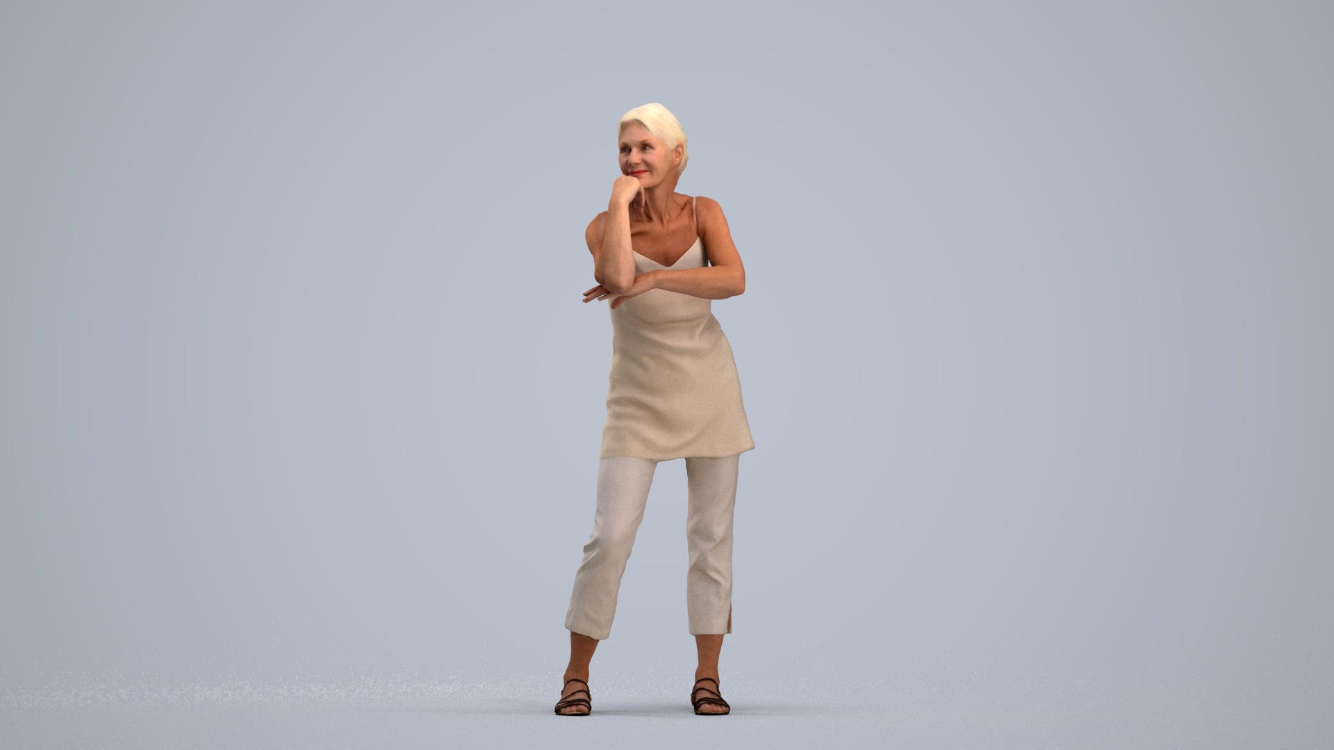 photogrammetry 3D senior woman casual standing, realistic human model archviz FBX, standing pose render