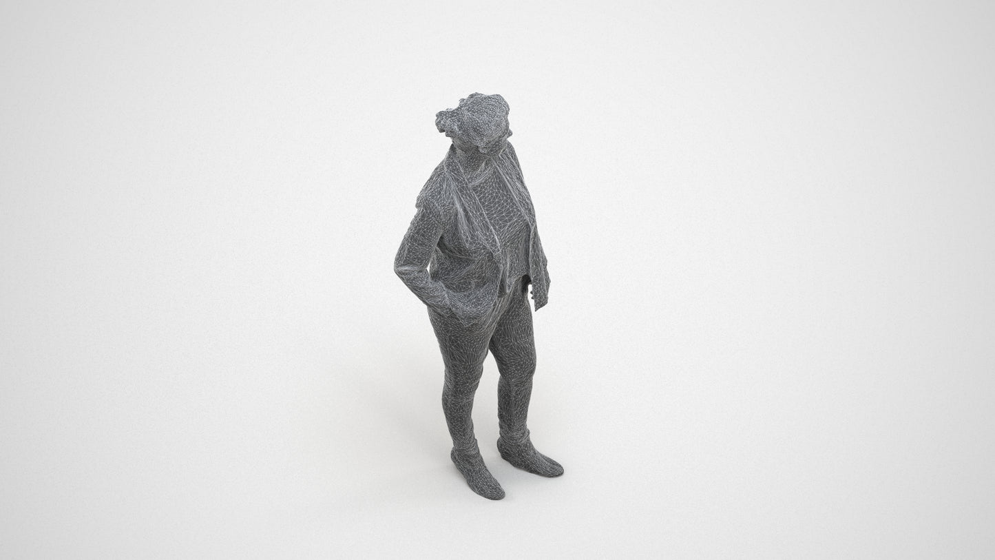 3D people model woman business standing, scanned human for 3ds Max rendering, wireframe three-quarter view