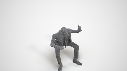 3D human model senior man business, photogrammetry scanned person for archviz, wireframe three-quarter view