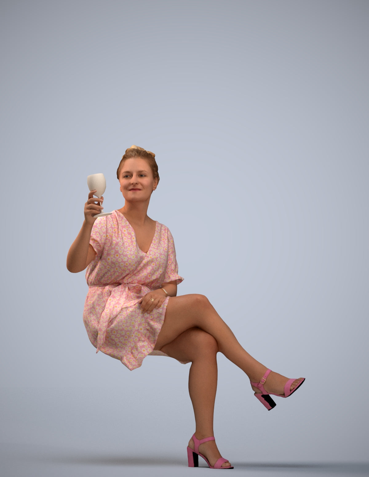 3D people model woman casual sitting, scanned human for 3ds Max rendering