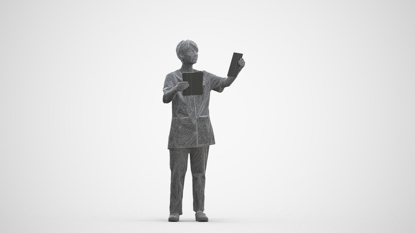 scanned 3D senior woman medical, photogrammetry people for Enscape and V-Ray, three-quarter front view render