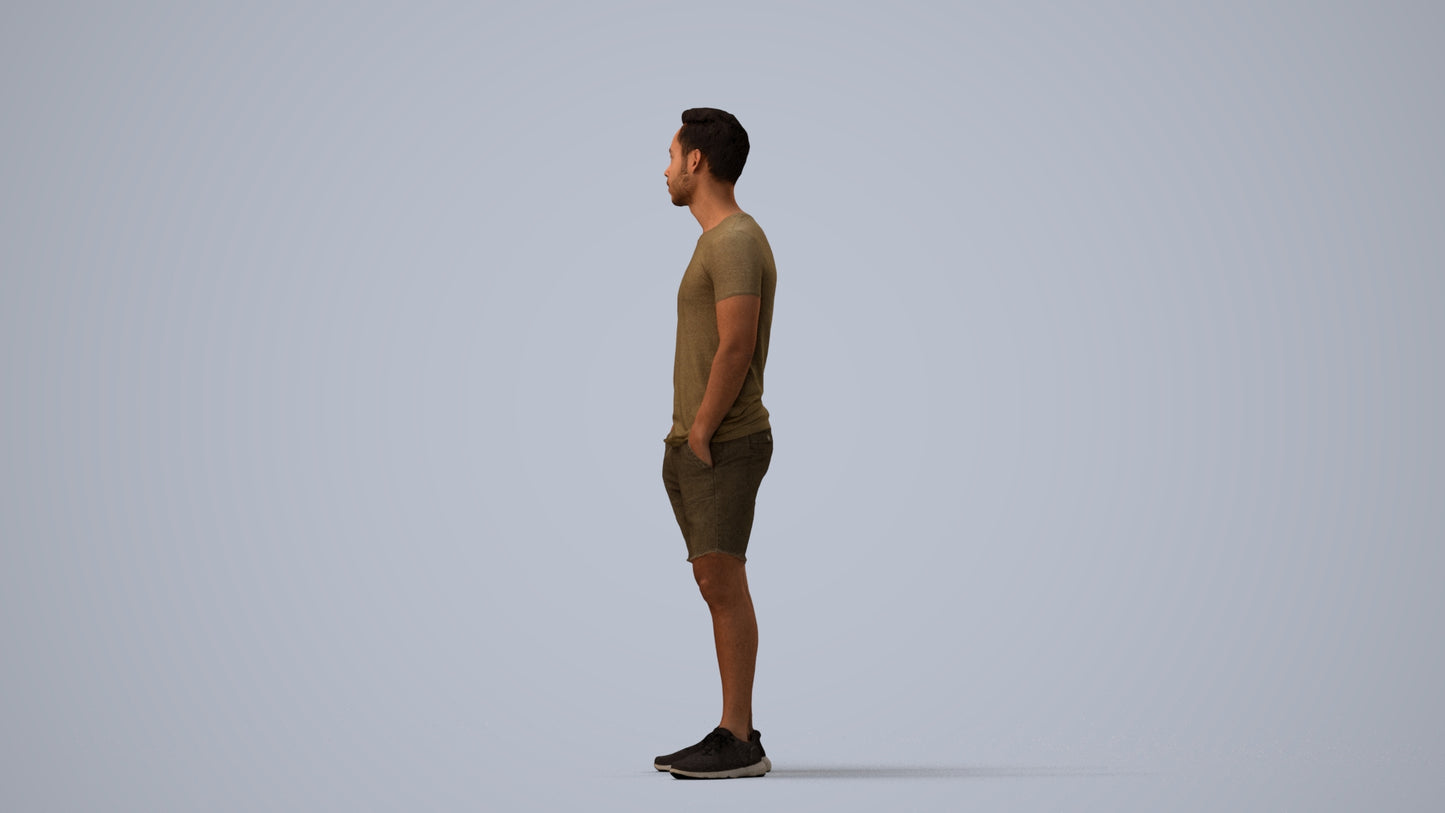 3D people model man casual standing, scanned human for 3ds Max rendering, three-quarter view render