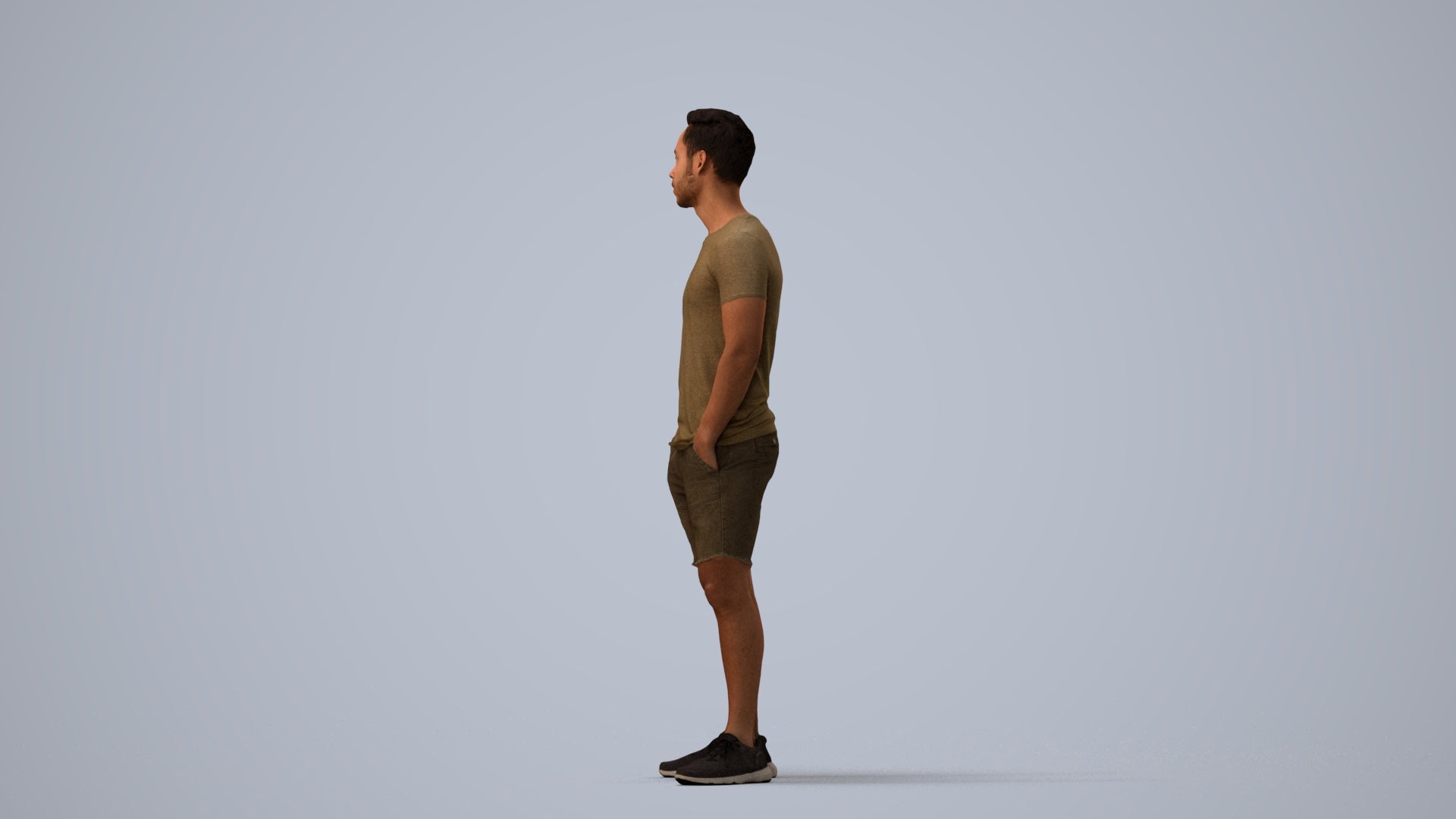 3D people model man casual standing, scanned human for 3ds Max rendering, three-quarter view render