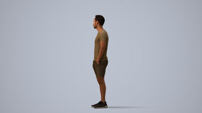 3D people model man casual standing, scanned human for 3ds Max rendering, three-quarter view render