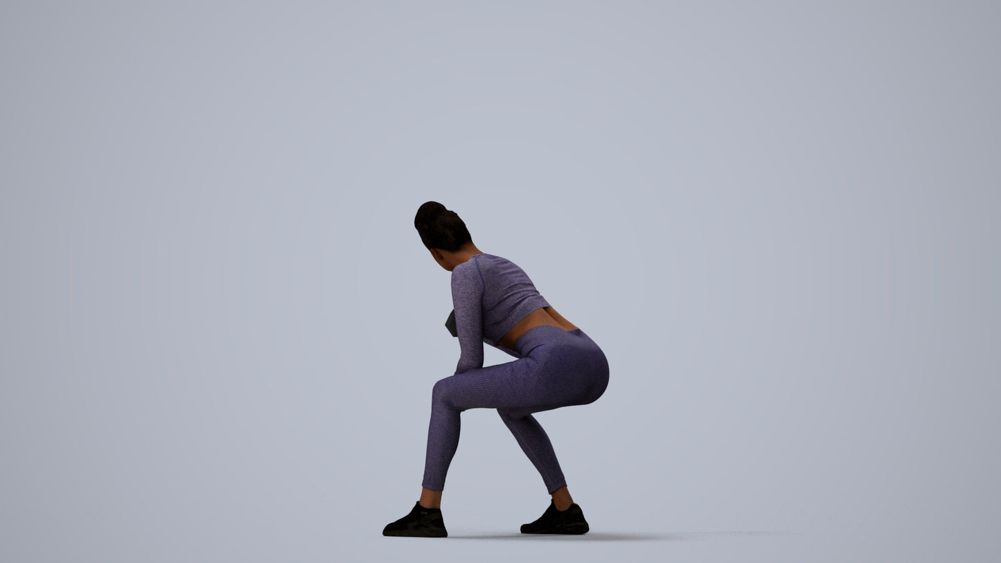 realistic 3D human woman sport, archviz people FBX OBJ for Blender, three-quarter view render