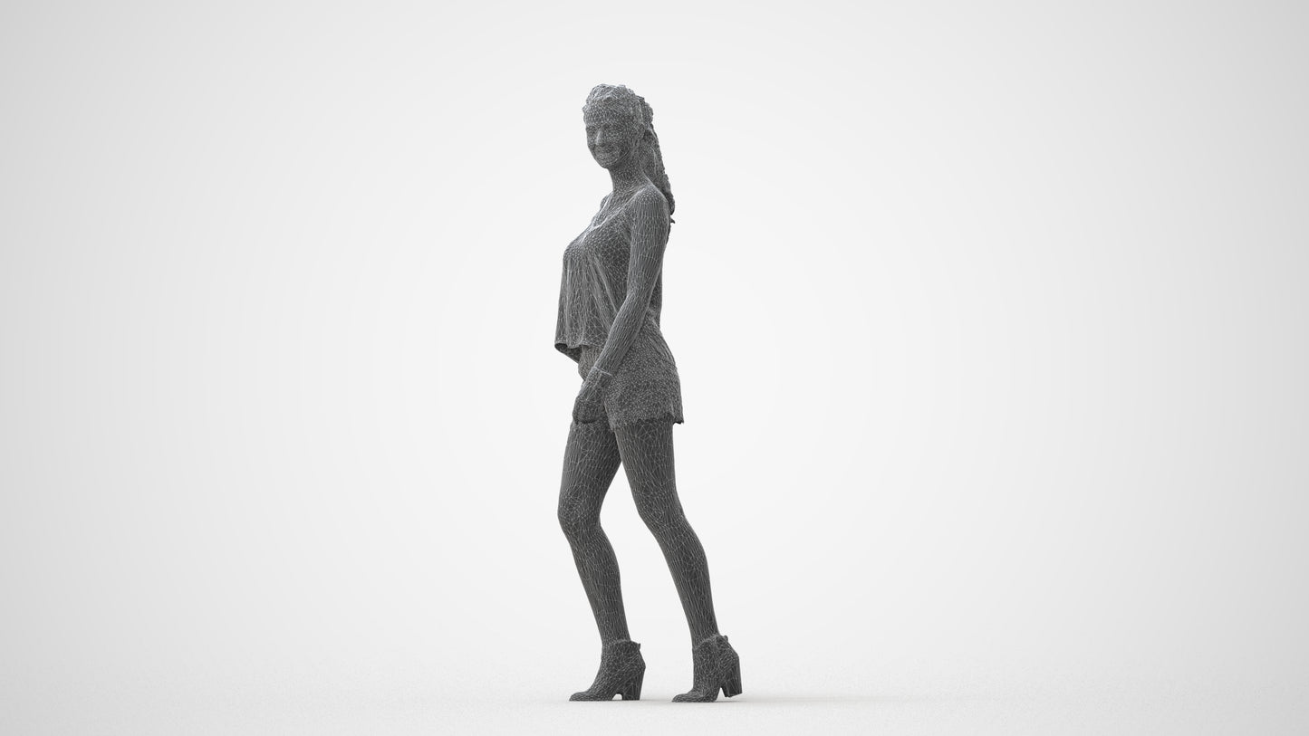 scanned 3D girl casual walking, photogrammetry people for Enscape and V-Ray, square thumbnail