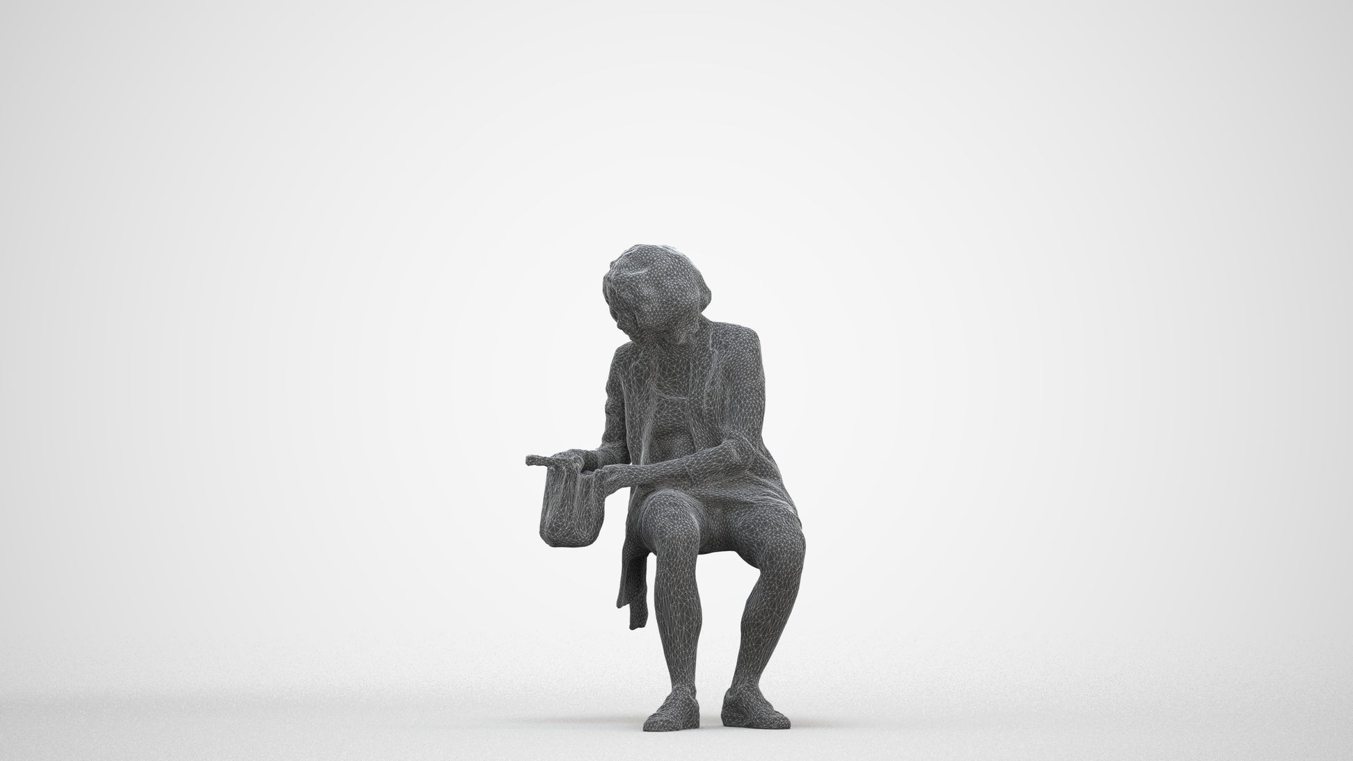 3D people model woman business sitting, scanned human for 3ds Max rendering, three-quarter front view render