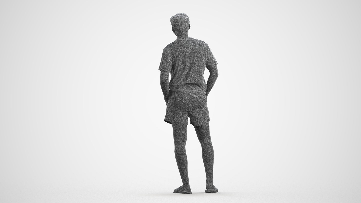 realistic 3D people man casual standing, render-ready for V-Ray and Corona, FBX OBJ, wireframe front view