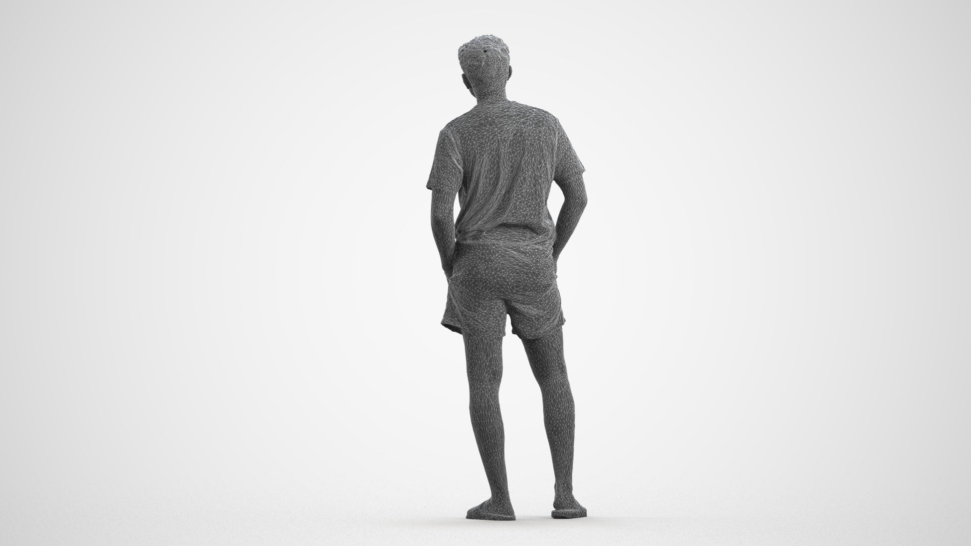 realistic 3D people man casual standing, render-ready for V-Ray and Corona, FBX OBJ, wireframe front view