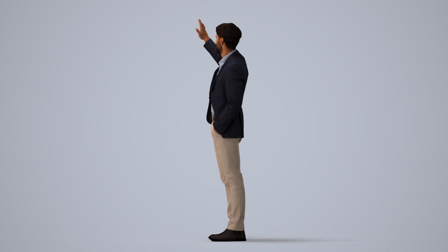 3D scanned man business, photorealistic archviz people for Enscape and SketchUp, three-quarter view render