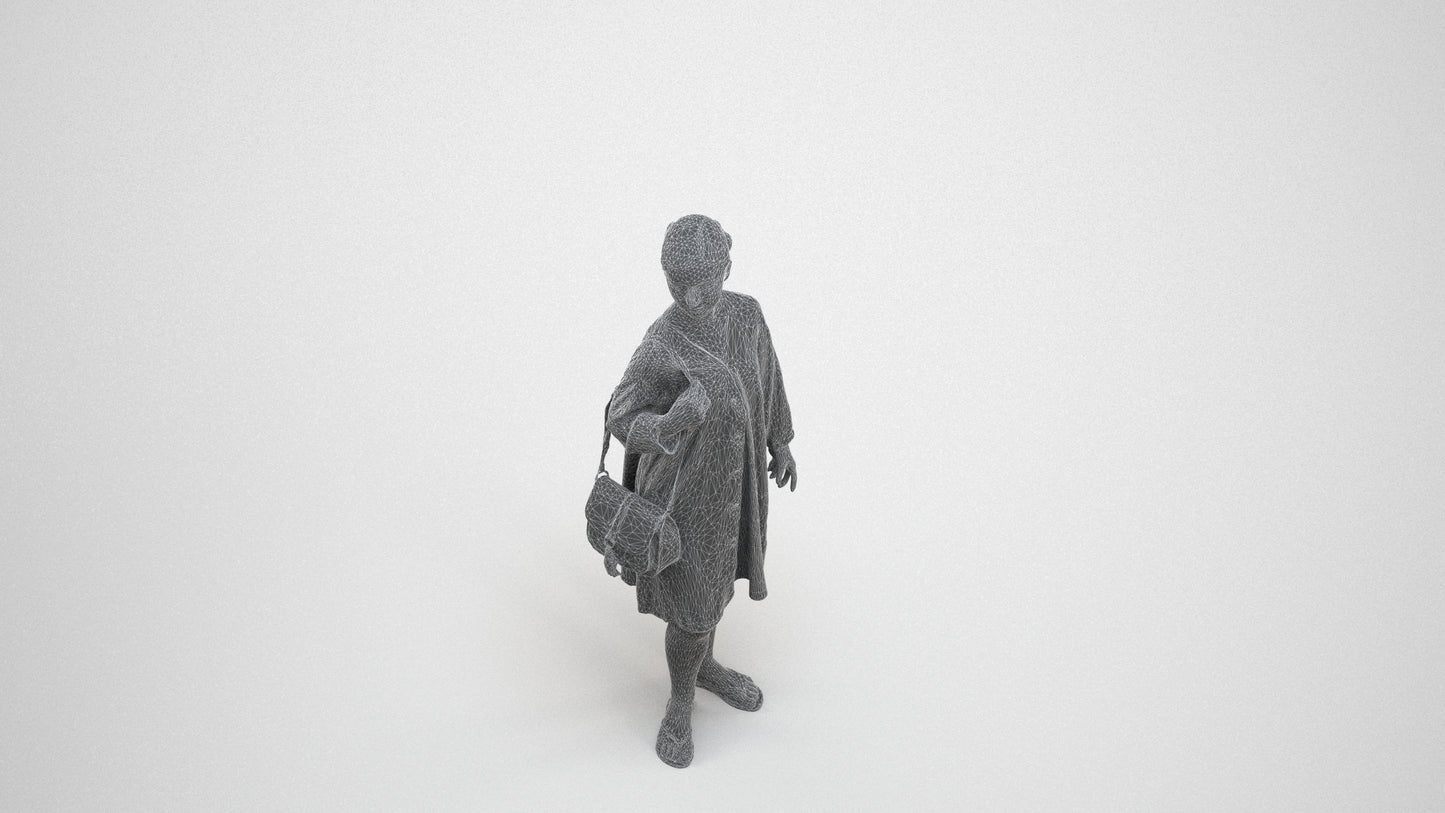 3D human model girl casual kids, photogrammetry scanned person for archviz, wireframe three-quarter view