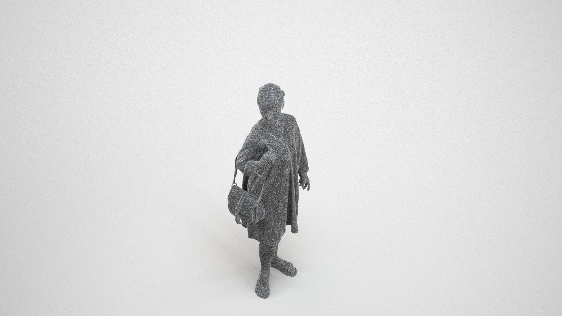 3D human model girl casual kids, photogrammetry scanned person for archviz, wireframe three-quarter view
