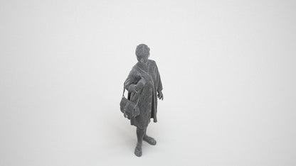 3D human model girl casual kids, photogrammetry scanned person for archviz, wireframe three-quarter view