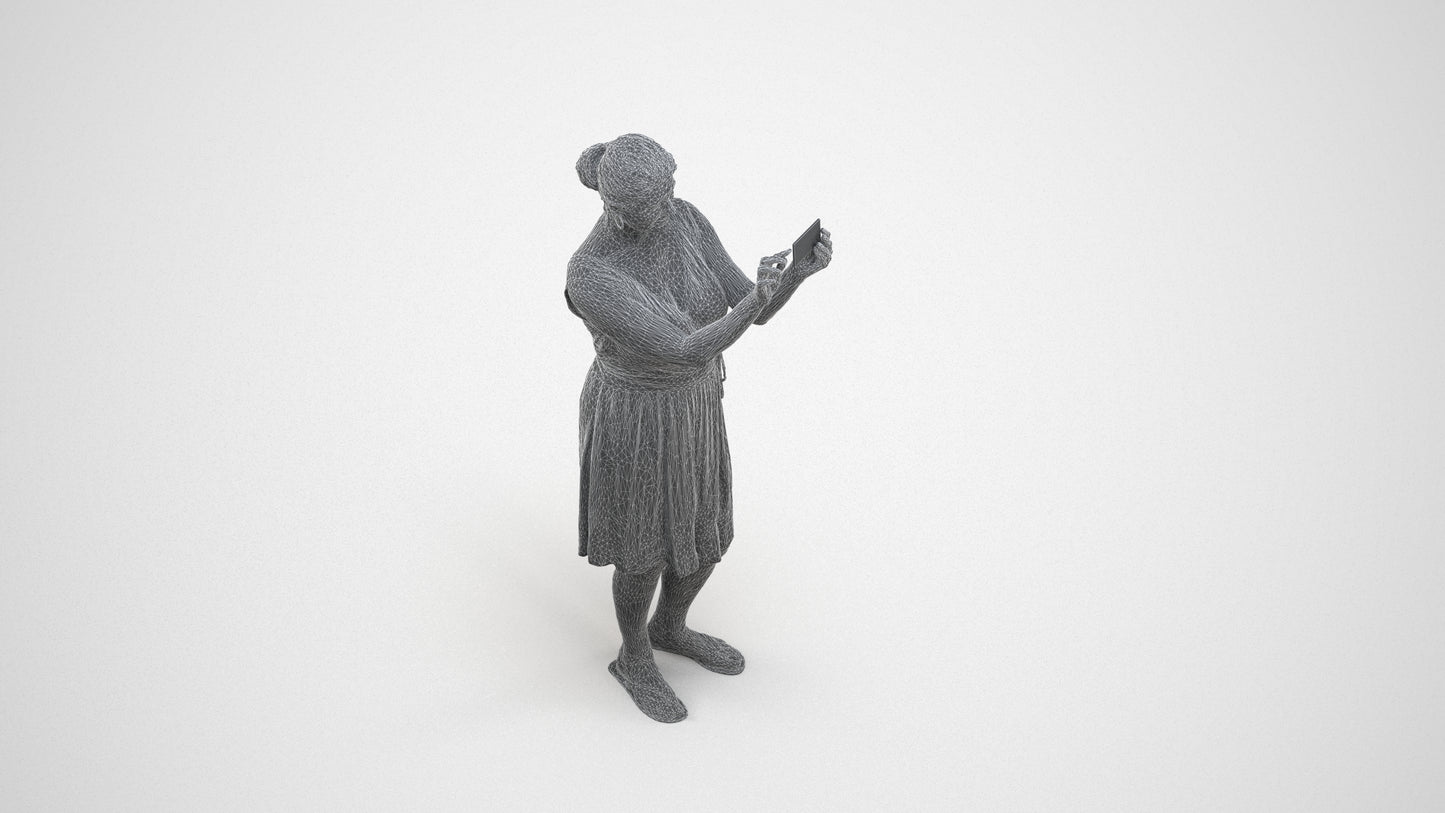realistic 3D people woman casual standing, render-ready for V-Ray and Corona, FBX OBJ, wireframe three-quarter view