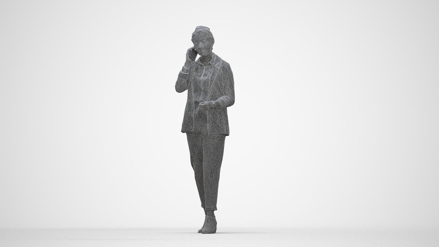 3D human model woman business, photogrammetry scanned person for archviz, wireframe back view
