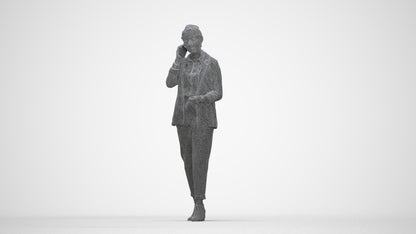 3D human model woman business, photogrammetry scanned person for archviz, wireframe back view