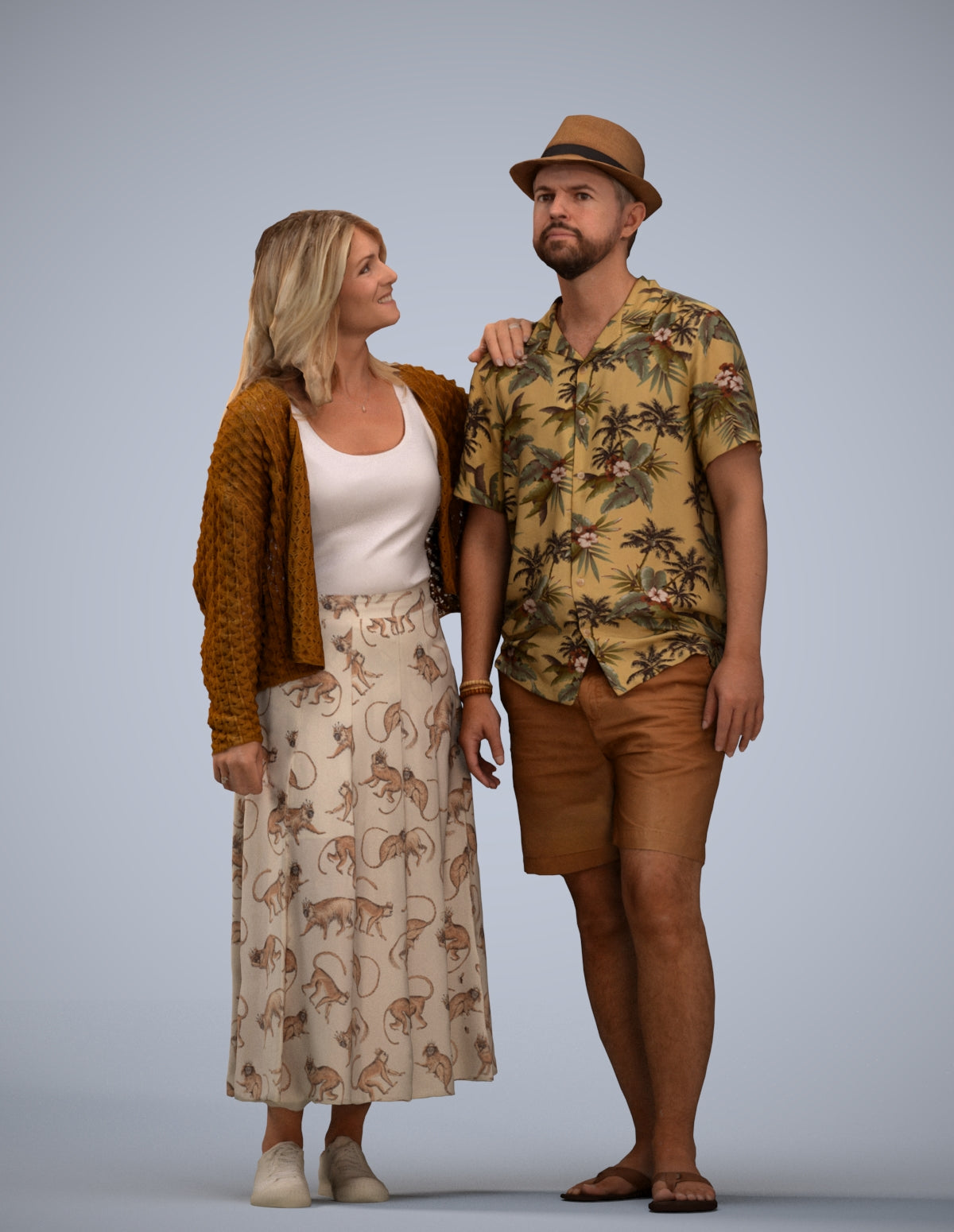 3D human model woman standing, photogrammetry scanned person for archviz