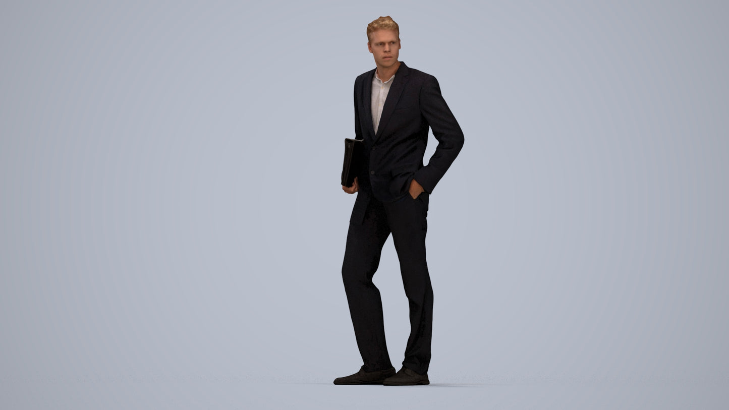 3D people model man business, scanned human for 3ds Max rendering, top-down view render