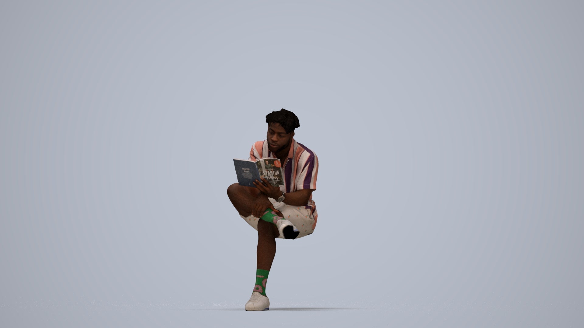 scanned 3D man casual sitting, photogrammetry people for Enscape and V-Ray, top-down view render