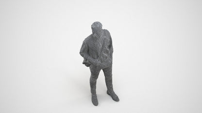 scanned 3D man casual standing, photogrammetry people for Enscape and V-Ray, wireframe three-quarter view