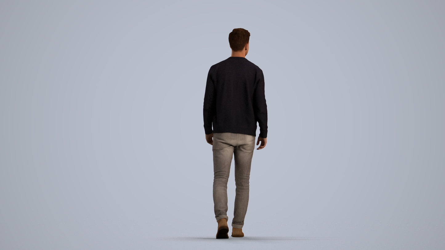 realistic 3D human man casual walking, archviz people FBX OBJ for Blender, front view render