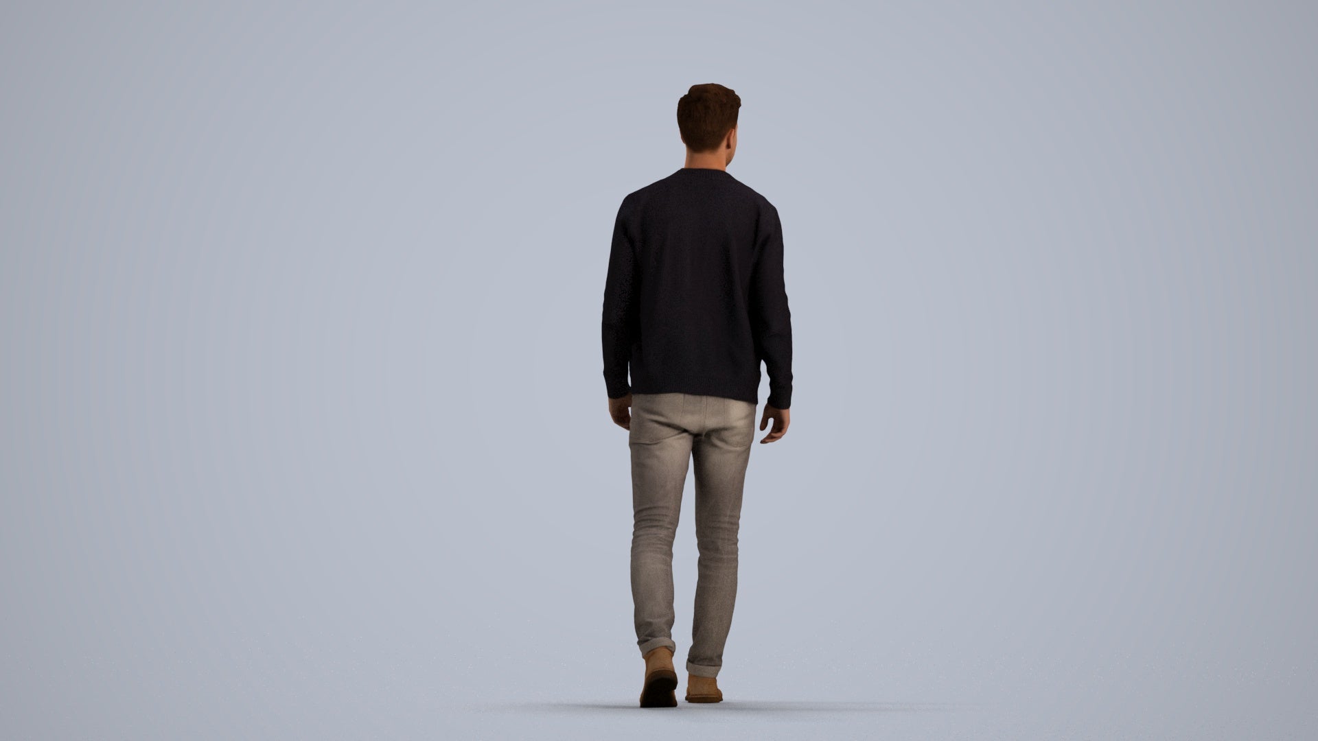 realistic 3D human man casual walking, archviz people FBX OBJ for Blender, front view render