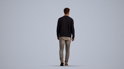 realistic 3D human man casual walking, archviz people FBX OBJ for Blender, front view render