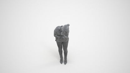 photogrammetry 3D woman business standing, realistic human model archviz FBX, wireframe three-quarter view