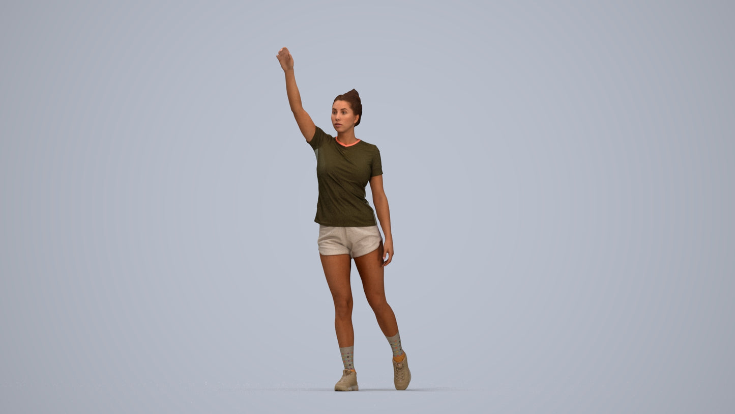 3D human model woman sport, photogrammetry scanned person for archviz, top-down view render