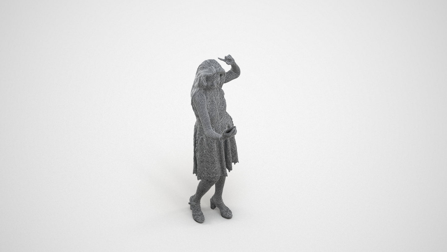scanned 3D woman formal standing, photogrammetry people for Enscape and V-Ray, wireframe three-quarter view