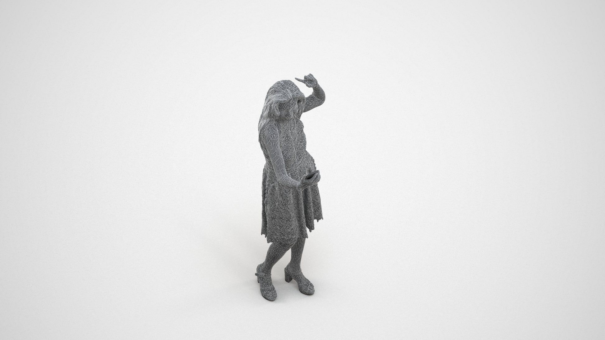 scanned 3D woman formal standing, photogrammetry people for Enscape and V-Ray, wireframe three-quarter view