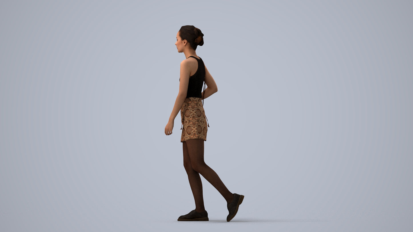 scanned 3D woman casual walking, photogrammetry people for Enscape and V-Ray, three-quarter view render