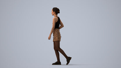 scanned 3D woman casual walking, photogrammetry people for Enscape and V-Ray, three-quarter view render