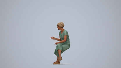 photogrammetry 3D senior woman casual sitting, realistic human model archviz FBX, top-down view render
